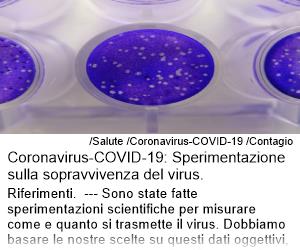 Coronavirus-COVID-19 Sperimentazione sulla sopravvivenza del virus